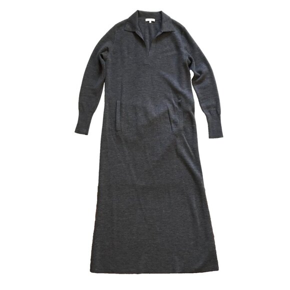 Ann Mashburn Wool Sweater Shirt Maxi Dress Womens XS Gray Long Sleeve Knit VNeck
